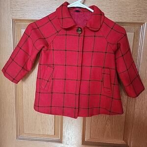 Baby Gap Red Windowpane Plaid Wool Blend Swing Coat Cape Toddler‎ Size 4 Years